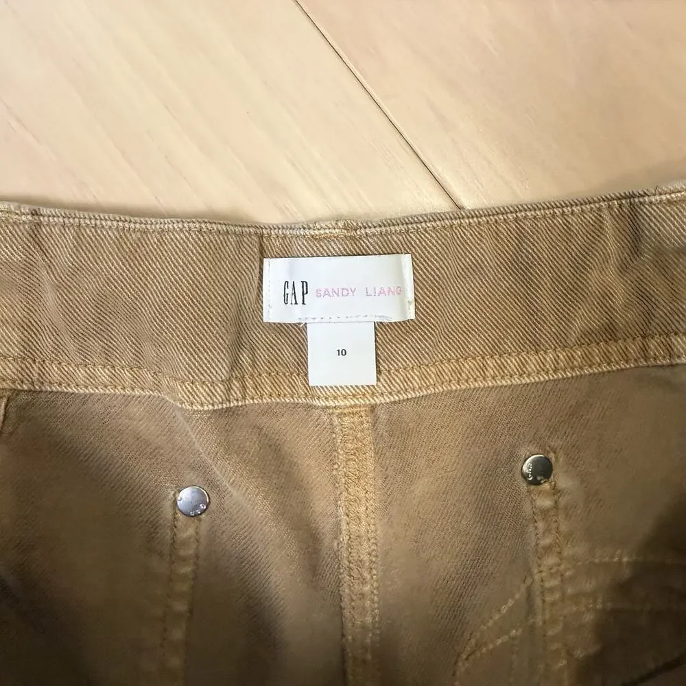 Gap Sandy Liang Low Rise Utility Pants Women's 10 Tan Brown Double Knee Baggy - Picture 6 of 11